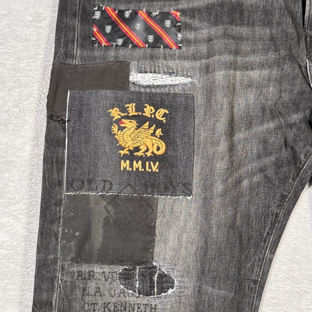 Ralph Lauren Jeans Mens 46x32 46B Black Denim Varick Graffiti Patchwork Skull - Picture 4 of 13